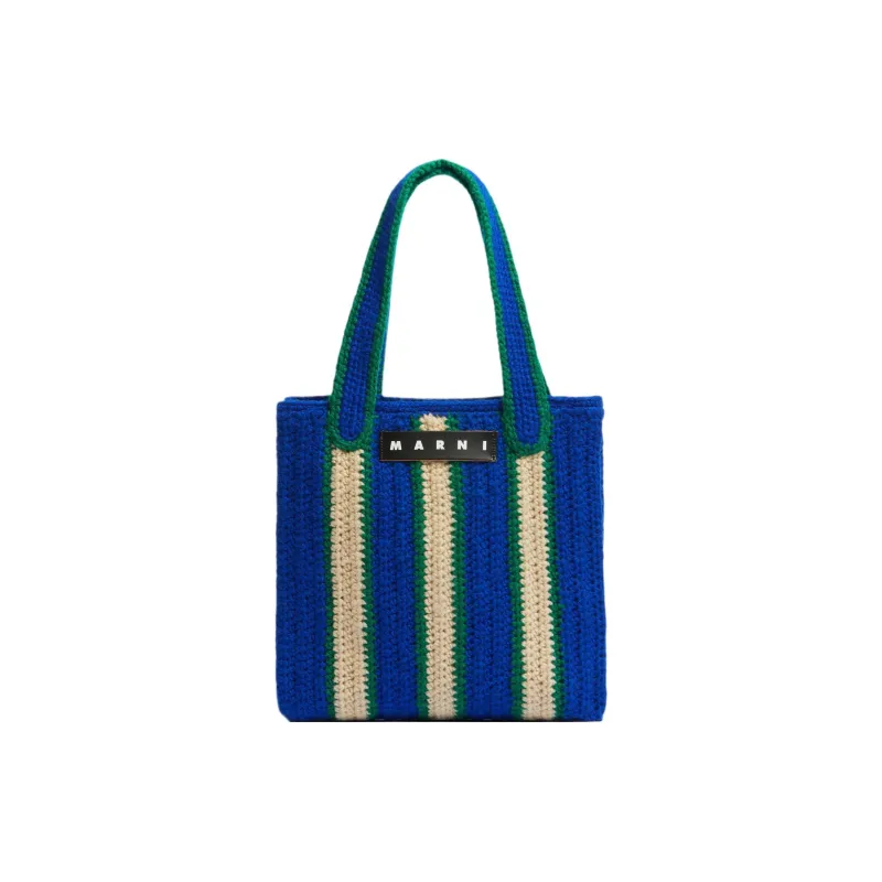 MARNI Cotton Woven Tote Bag Shopping Bag Handbag Women's Night Blue-0