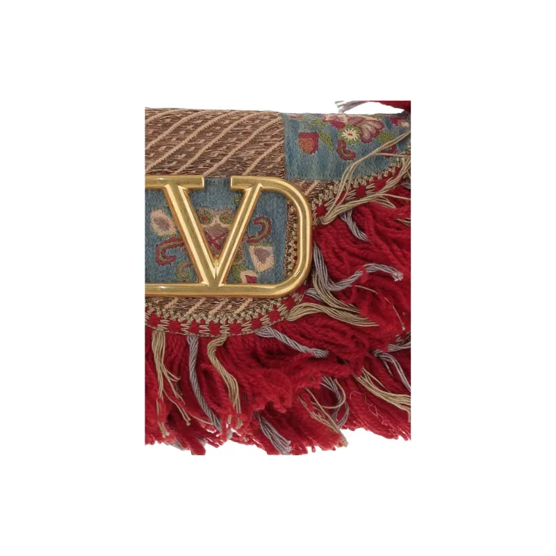 Valentino GARAVANI Fabric With Leather One Shoulder Handbag Trumpets Women's Red-4