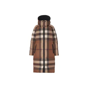 Burberry Check Print Long Puffer Coat 'Dark Birch Brown'