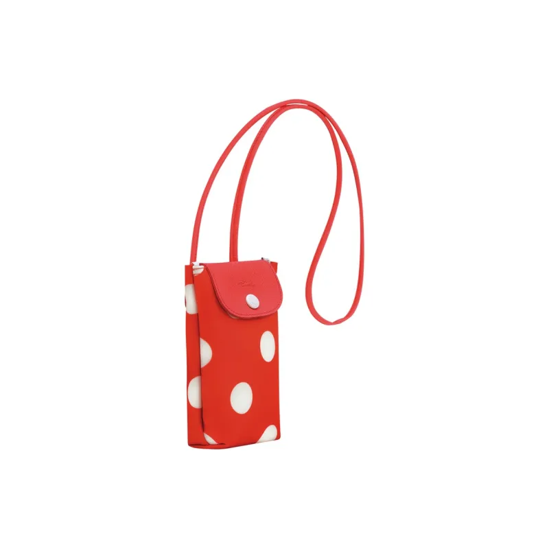 LONGCHAMP Le Pliage Collection Leather Trim One Shoulder Crossbody Cell Phone Pouch Women's Red-1