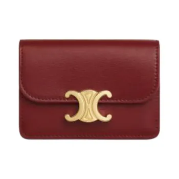 CELINE Calfskin Card Holder Women's Dark Red Gemstone Color