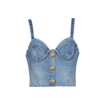 BALMAIN Denim Bustier Top