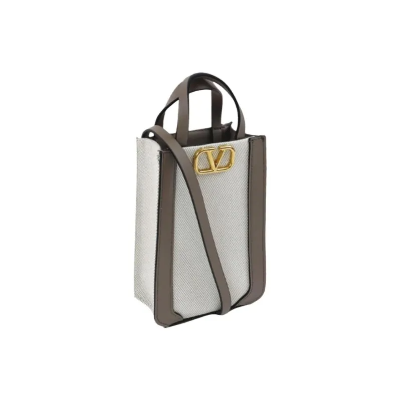 Valentino Vlogo Canvas Shoulder Bag, Crossbody Bag, Handbag Mini Women's Gray & Coffee-1