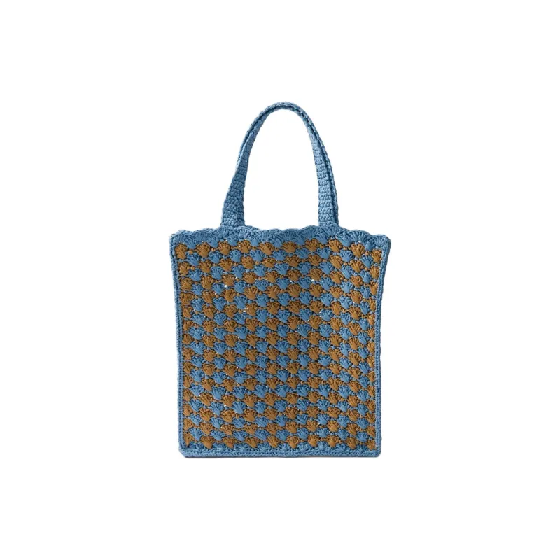 PRADA Viscose Tote Bag, Shopping Bag, Handbag Women's Cerulean & Caramel-2