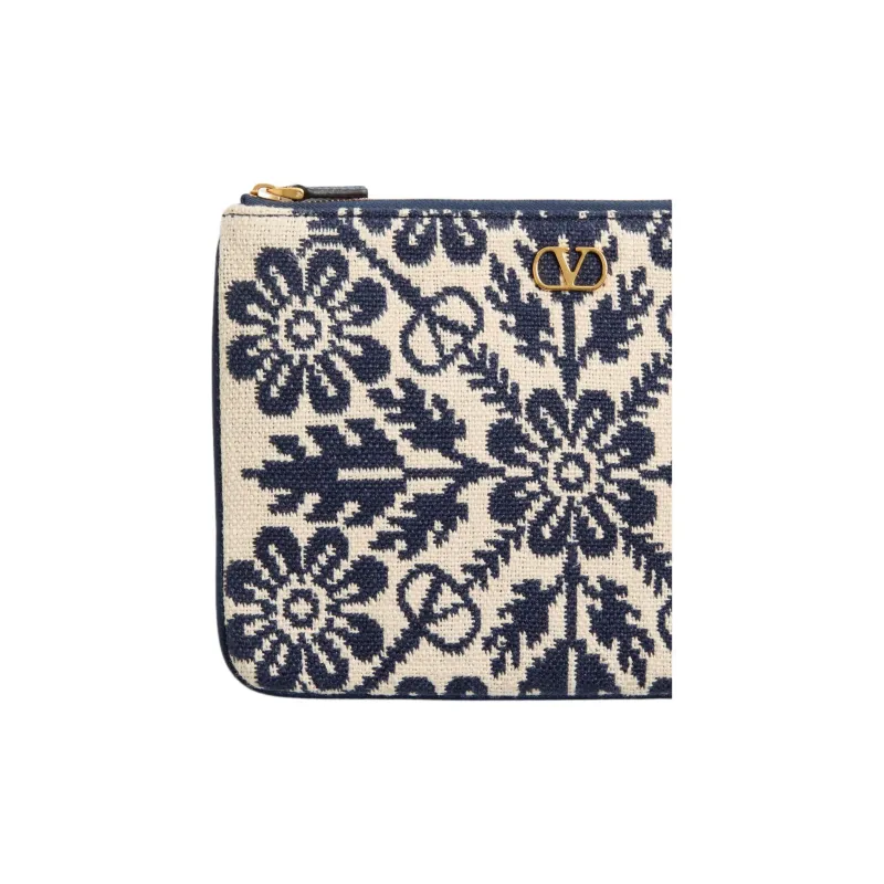 Valentino Vlogo Jacquard Fabric Clutch Women's Beige & Blue-4