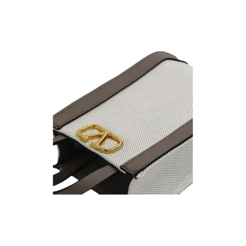 Valentino Vlogo Canvas Shoulder Bag, Crossbody Bag, Handbag Mini Women's Gray & Coffee-7