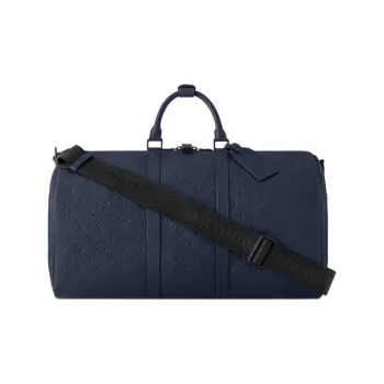 LOUIS VUITTON KeepallBandoulière Cow Leather Travel Bag 50L Men's Dark Blue