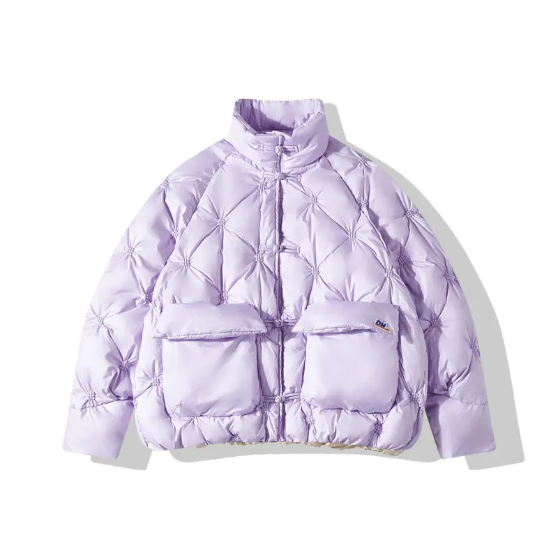 EPTISON WOMAN Shape Solid Color Stand Collar Loose Fit Thickened Cropped Down Jacket Women's-5