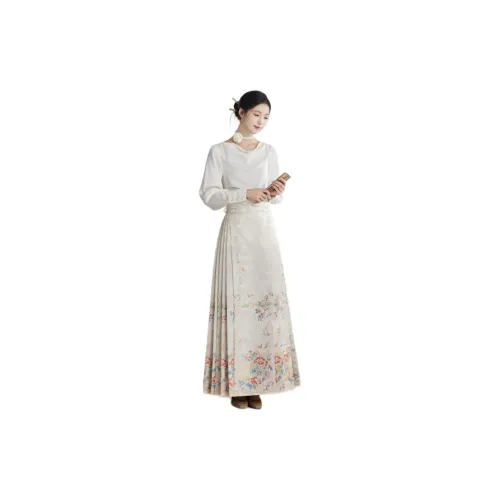 XINGHEHANGE Mamianqun Original Hanfu Chinese Style New Chinese Style Casual Long Skirt Women's White