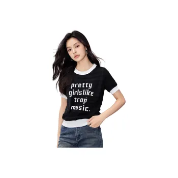 Love Elaine Set in Sleeve T Shirt Women's Black Loose Fit