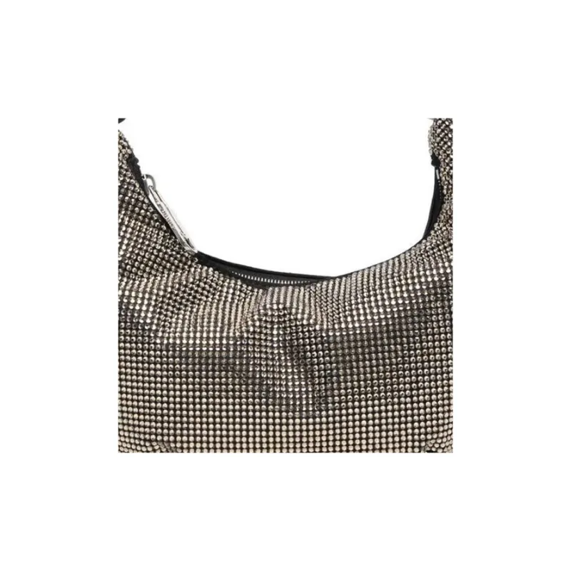 OFF WHITE Paperclip Crystal Embellished Shoulder Bag Black-2