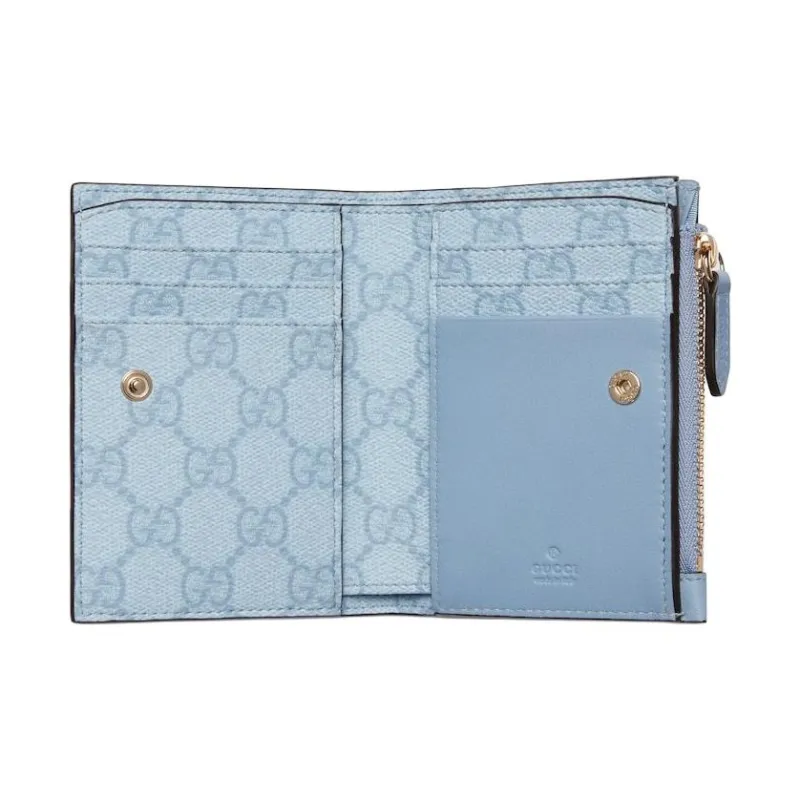 GUCCI GG Emblem Smooth Leather Wallet Medium Size Women's Light Blue-4
