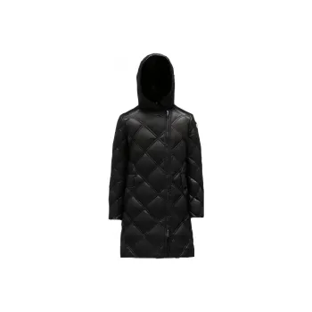 Moncler FW22 Solid Color Hooded Fitted Thickened Mid-Length Down Jacket Women's Black