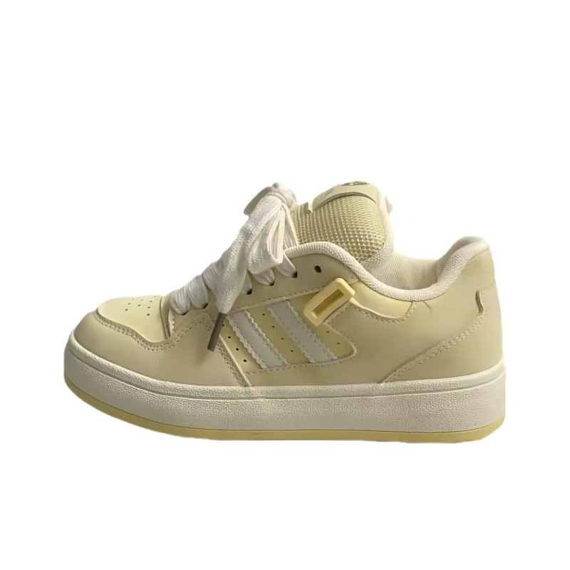 BINGO DUCK Slip Resistant And Breathable Low Top Skateboard Shoes Women's Almond Yellow-6