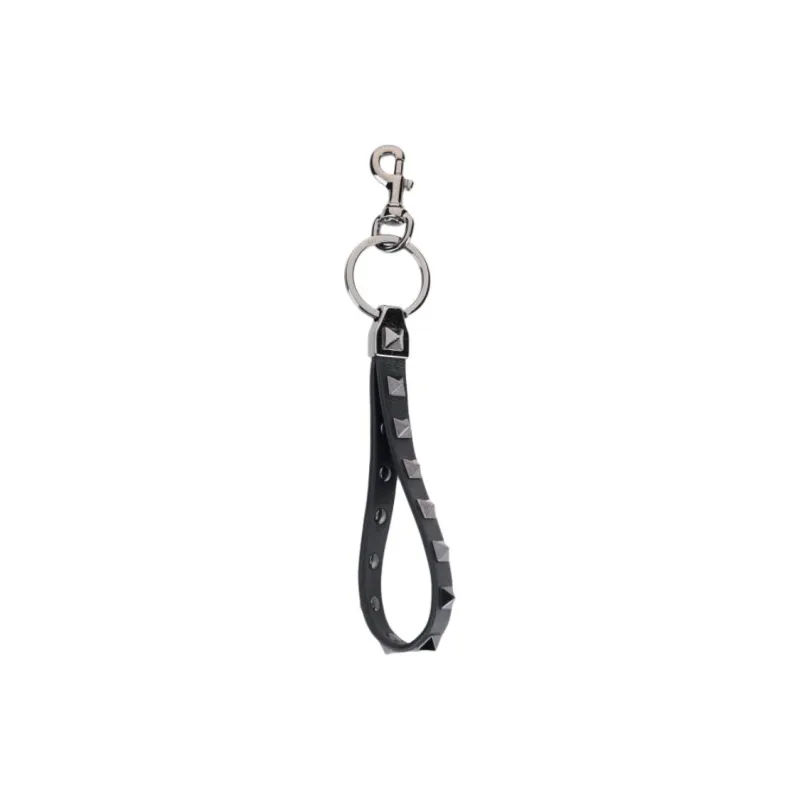 Valentino Cow Leather, Metal, Ruthenium Keychains Unisex Black-0