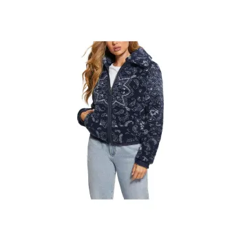 GUESS Eco Carmela Printed Sherpa Jacket Jackets Coats Women's Marine Blue
