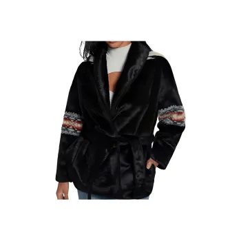 GUESS Carlotta Faux-Fur Wrap Jacket Jackets Coats Women's Black