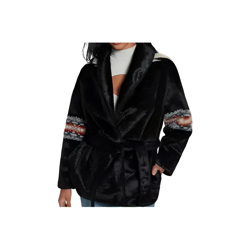 GUESS Carlotta Faux-Fur Wrap Jacket Jackets Coats Women's Black-0