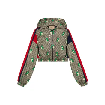 GUCCI Dragon Print Cropped Jersey Jacket Women's Ebony