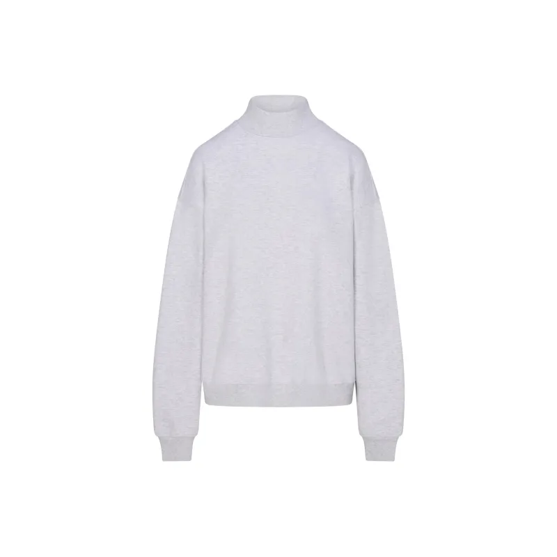 SKIMS FW24 COTTON FLEECE OVERSIZED MOCK NECK PULLOVER Sweatshirt Women's Light Heather Grey/Ash Gray-0