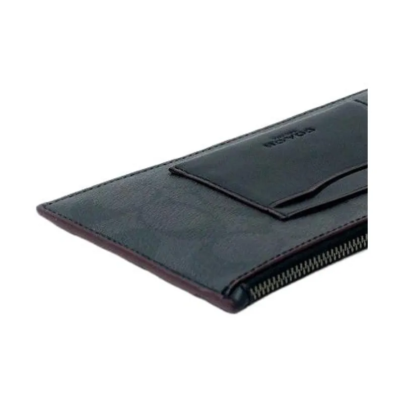 COACH Coated Canvas With Smooth Leather Coin Pocket Cell Phone Pouch Wallet Card Holder Men's Black/Ox Blood Red-4