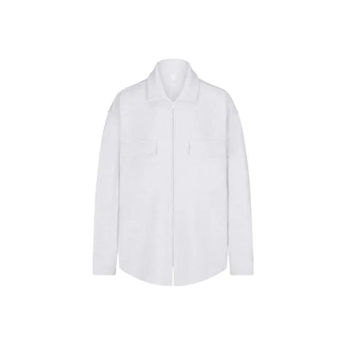 SKIMS COTTON FLEECE ZIP UP SHIRT JACKET Jackets Coats Women's Light Heather Grey