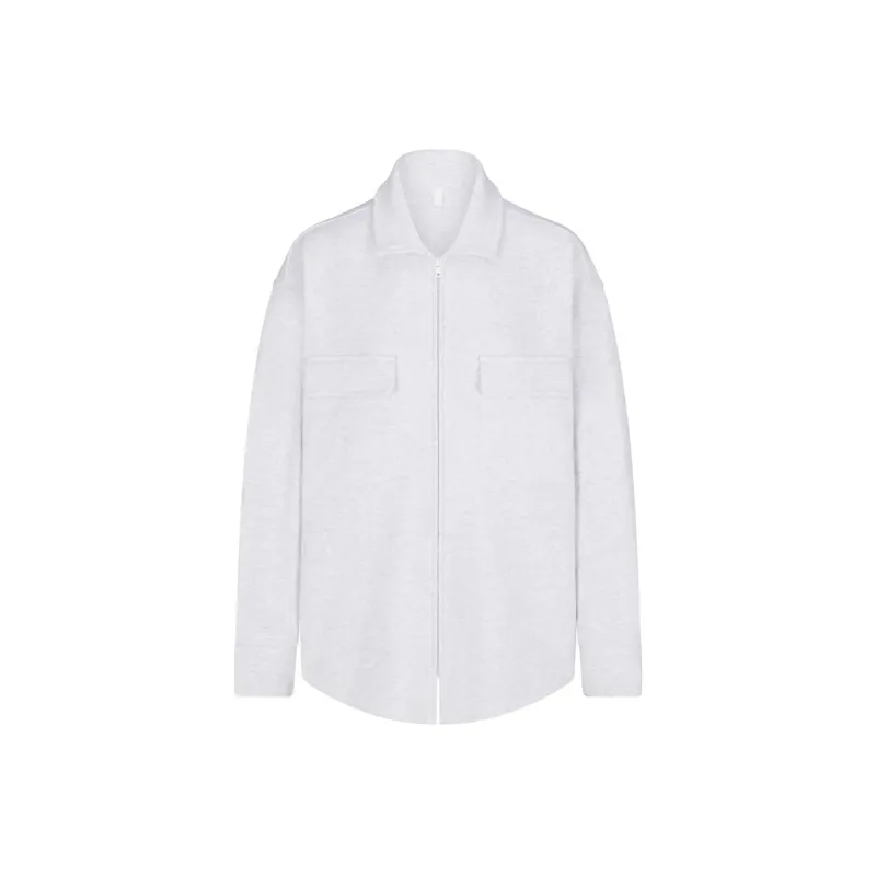SKIMS COTTON FLEECE ZIP UP SHIRT JACKET Jackets Coats Women's Light Heather Grey-0