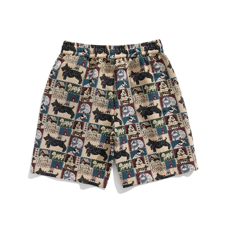 Yiwen Casual Shorts Unisex Embroidery Dog-1