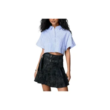 NASTY GAL Cropped Boxy Short Sleeve Shirt Shirt Women's Blue