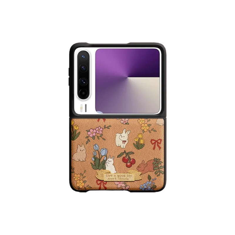 I Create My Art Vegan Leather Material Maillard Style Floral Bunny Phone Cases Compatibility Huawei PuraX Refreshing-3