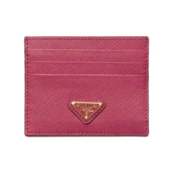 PRADA Saffiano Calfskin Card Holder Women's Burgundy Pink