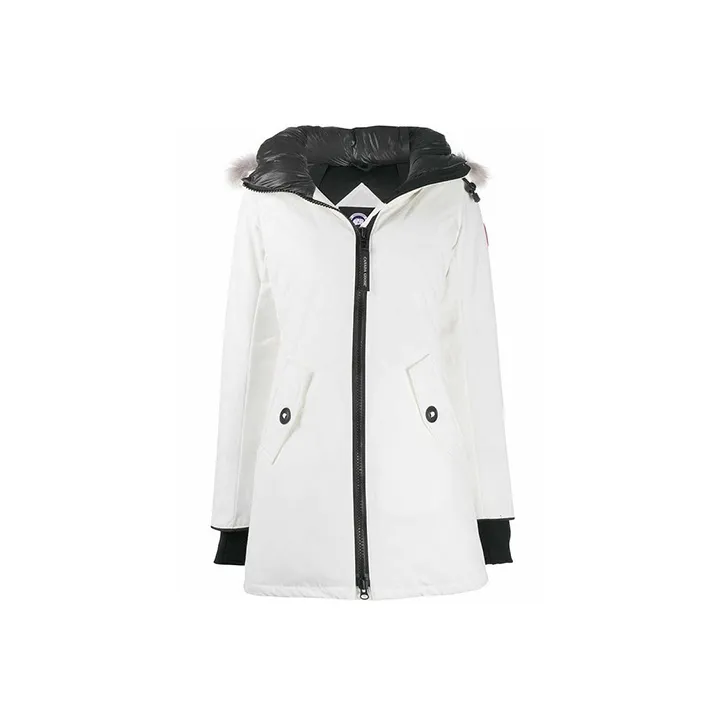 Canada Goose Rosemont Series Solid Color Hooded Mid-Length Down Jacket Women's White-0