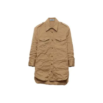 PRADA Crinkled Button-Up Poplin Shirt