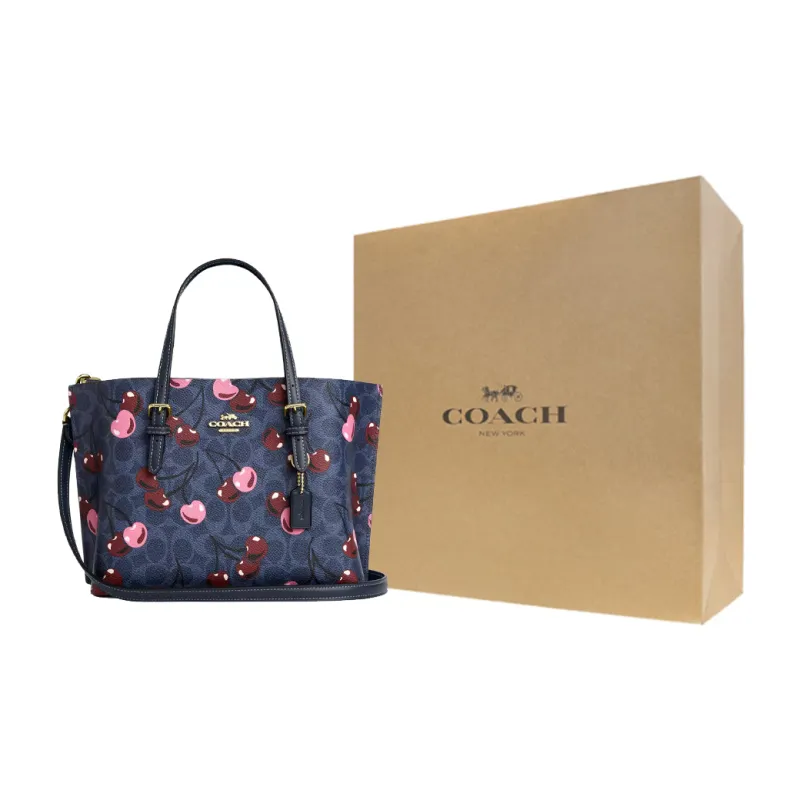 COACH Mollie Coated Canvas Tote Bag, Shopping Bag, Shoulder Bag, Handbag Medium Size Women's Gold With Denim Multicolor-10