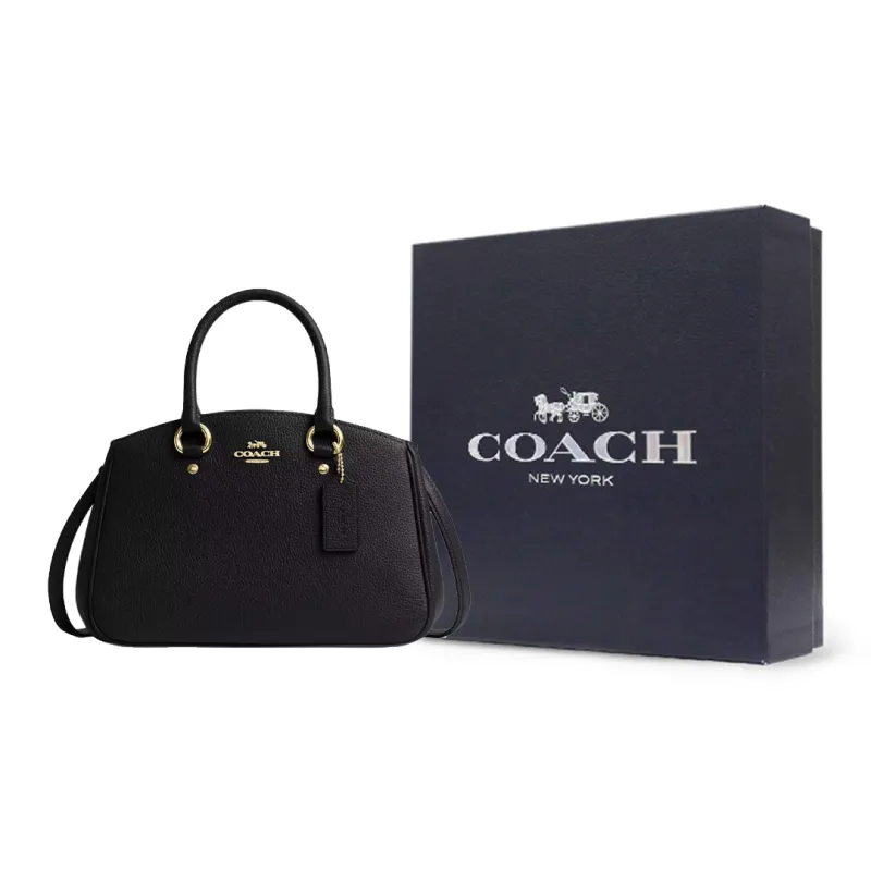 COACH Litchi Grain Leather One Shoulder Handbag Trumpets Women's Black-13
