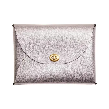COACH Pouch Leather Clutch Extra Large Women's Silver Metal