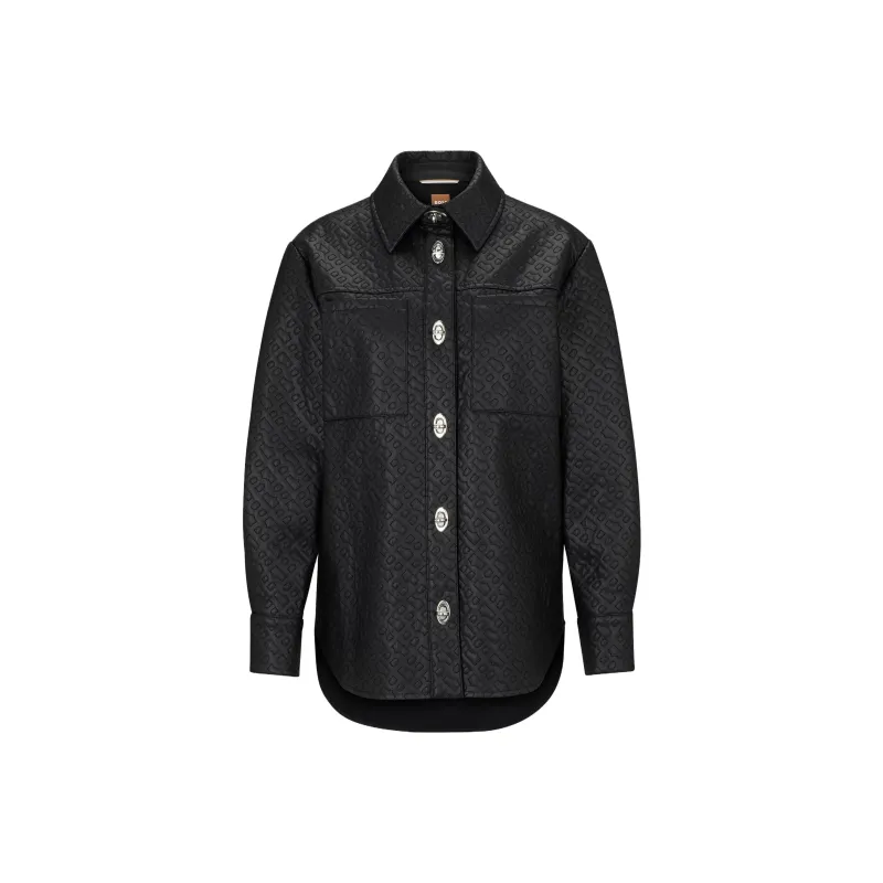 HUGO BOSS Monogram Embossed Button Up Shirt-0