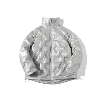 LA CRAWFISH Letter Stand Collar Loose Fit Thickened Cropped Down Jacket Women's Champagne Silver