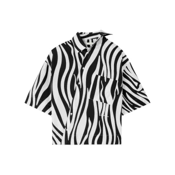 Jacquemus SS25 Wavy Psyche Print Asymmetric Shirt Men's Black White/Black White