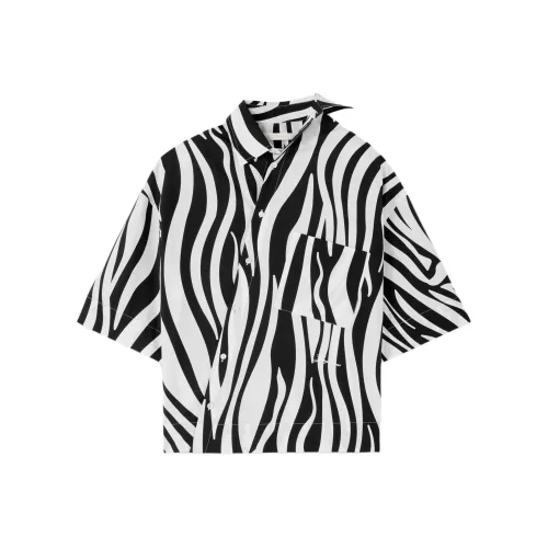 Jacquemus SS25 Wavy Psyche Print Asymmetric Shirt Men's Black White/Black White