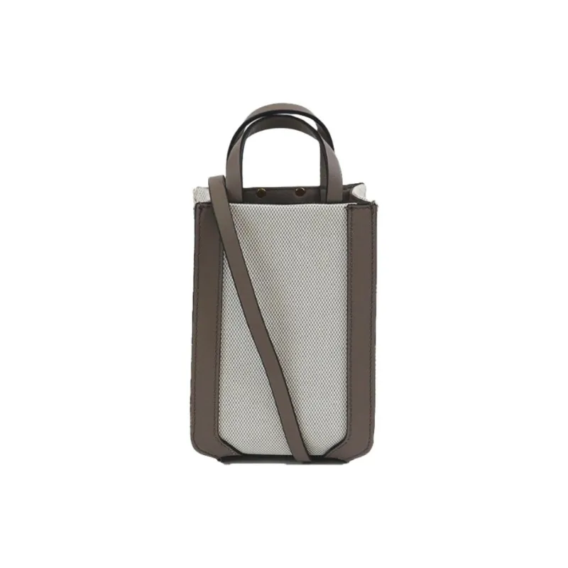 Valentino Vlogo Canvas Shoulder Bag, Crossbody Bag, Handbag Mini Women's Gray & Coffee-2