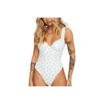 PRINCESS POLLY LUPTON BODYSUIT Bodysuits Women's White/Blue Floral/Blue/White Floral