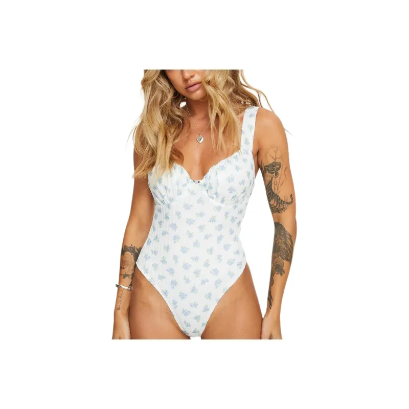 PRINCESS POLLY LUPTON BODYSUIT Bodysuits Women's White/Blue Floral/Blue/White Floral-0