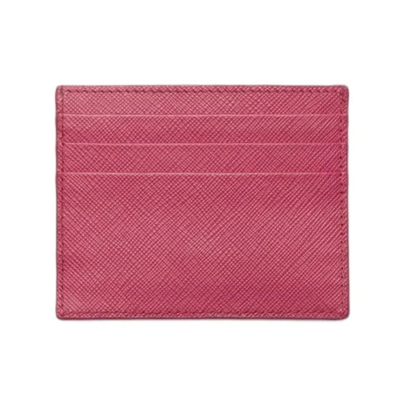 PRADA Saffiano Calfskin Card Holder Women's Burgundy Pink-1