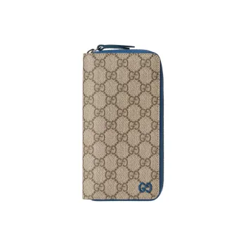 GUCCI Genuine Leather Internal Trim Wallet Men's Beige & Blue