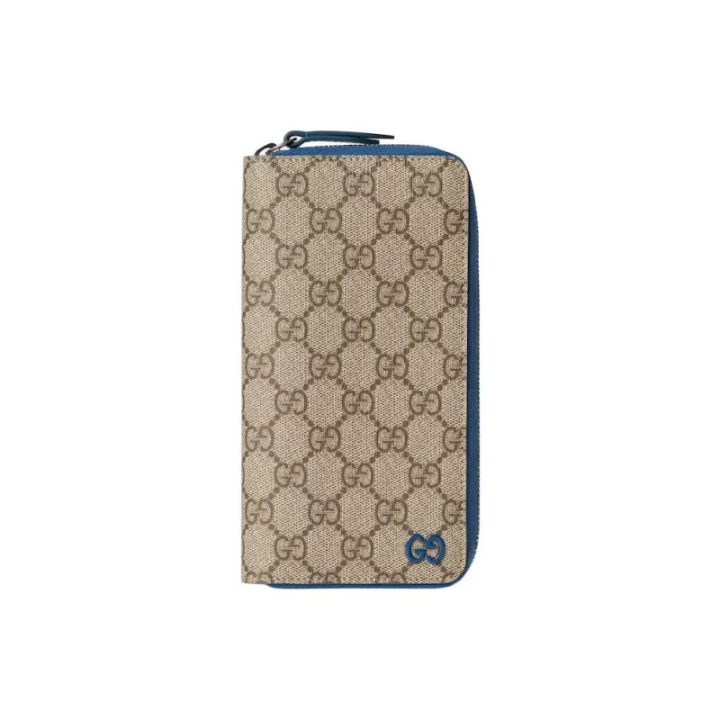GUCCI Genuine Leather Internal Trim Wallet Men's Beige & Blue-0
