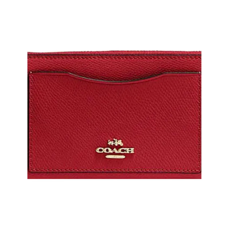 COACH Accordion Zip Cross-Stitch Leather Coin Purses Wallets Small Size Women's Red-2