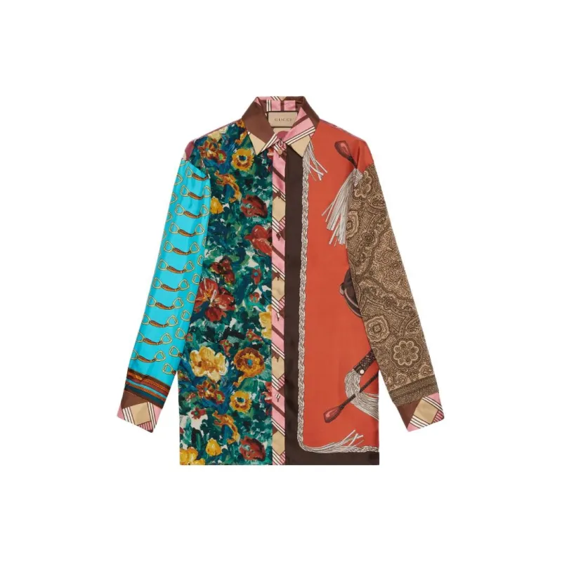 GUCCI Patchwork Collared Long Sleeve Shirt-0