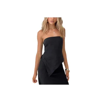 PRINCESS POLLY BIRDIE ASYMMETRIC LINEN BLEND TOP Strapless Top Women's BLACK/Black