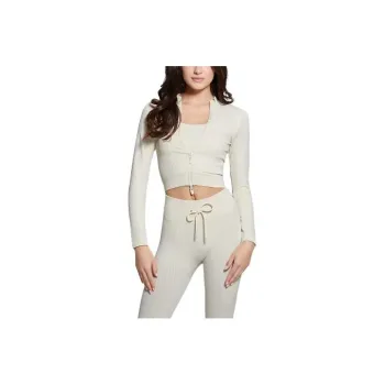 GUESS Ribbed Seamless Crop Top Jackets Coats Women's White